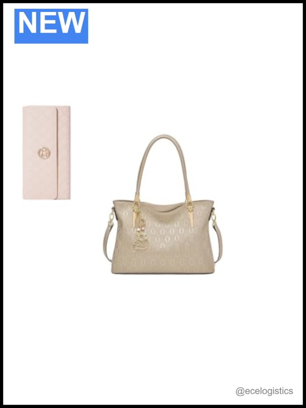 Genuine Leather Medium Tote Handbag with Matching Small Wallet